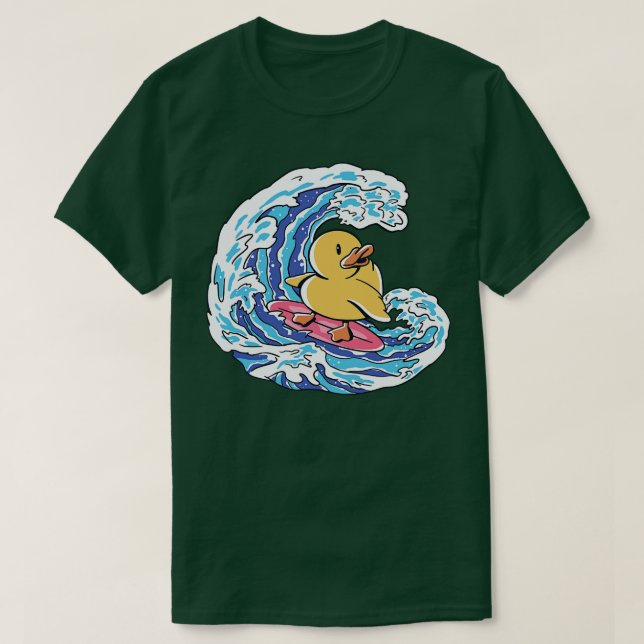 T-shirt Drôle Surfing Rubber Ducky Great Wave Japonais Ill (Design devant)