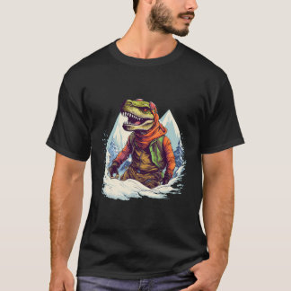T-shirt Drôle T Rex Dans La Neige Pour Le Sport D'Hivernag