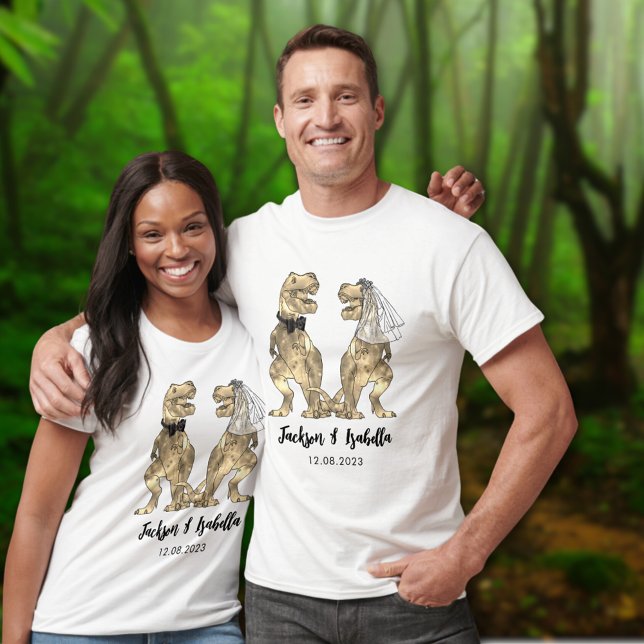 T-shirt Drôle T-Rex Mariée et Mariage de dinosaure de cham (Funny T-Rex bride and groom dinosaur wedding t-shirts )