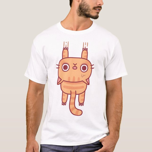 T-shirt Drôle Tabby Cat Utilisant Des Claws Pour S'Accroch (Devant)