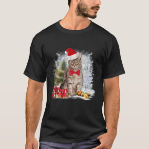T-shirt Drôle Tabby Chat Porter Noël Chapeau Graphique N