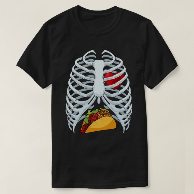 T-shirt Drôle Taco Skeleton Cage Rib Halloween Costume (Design devant)