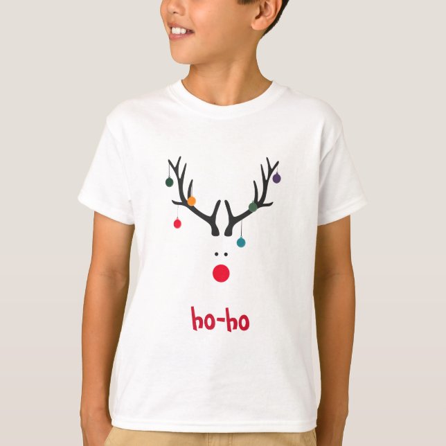 T-shirt Drôle tête de rennes de Noël sur blanc (Devant)