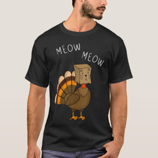 T-shirt Drôle Thanksgiving Fake Cat Meow Avec La Turquie