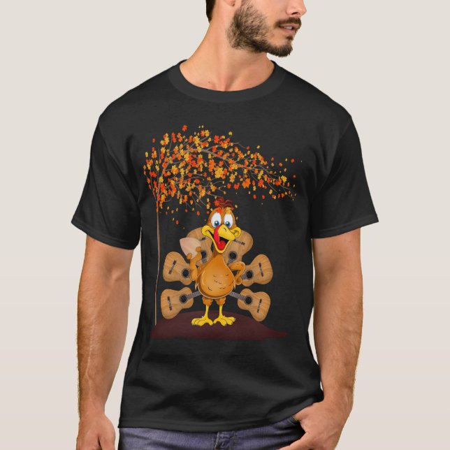 T-shirt Drôle Thanksgiving Turquie guitare (Devant)
