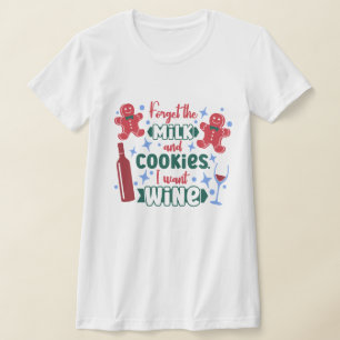 T-shirt Drôle thé vin, Noël Père Noël Lait et cookies
