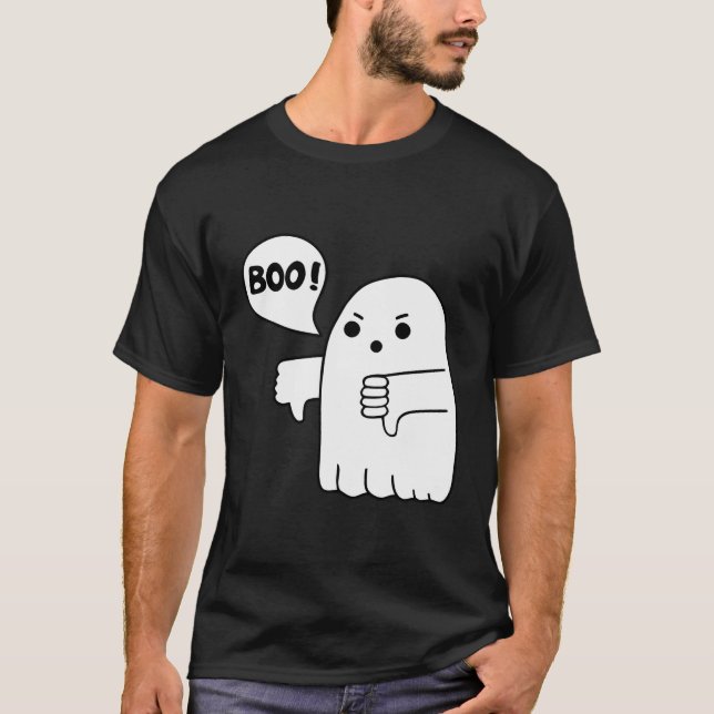 T-shirt Drôle Thumbs Down Ghost hurle Boo désapprobation (Devant)