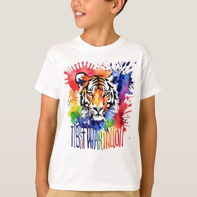 T-shirt Drôle tigre coloré à l'aquarelle (Devant)
