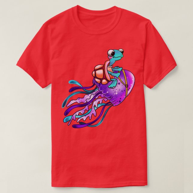 T-shirt Drôle Tortue équitation méduse (Design devant)