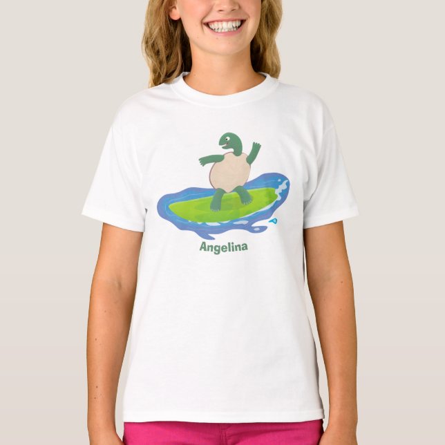 T-shirt Drôle tortue vague de surf dessin animé (Devant)