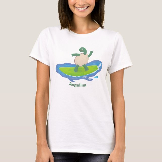 T-shirt Drôle tortue vague de surf dessin animé (Devant)