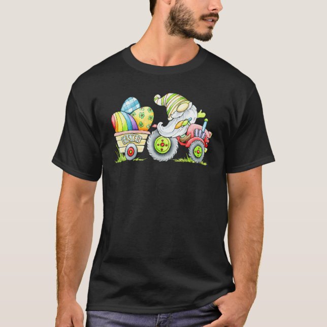 T-shirt Drôle Tracteur de Pâques Gnome Farm Oeufs Lapin La (Devant)