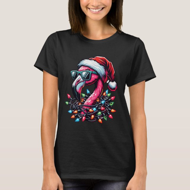 T-shirt Drôle Trocal Nk Flamant rose Noël En Juillet Hawai (Devant)