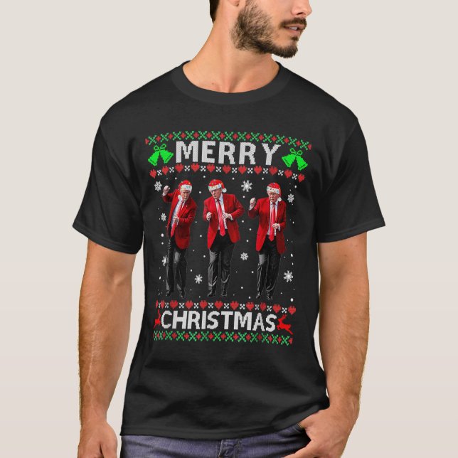 T-shirt Drôle Trump Danse Joyeux Noël Moins moche Noël Swe (Devant)