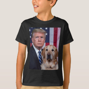 T-shirt Drôle Trump Et Chien Retriever Doré Drapeau Usa Él