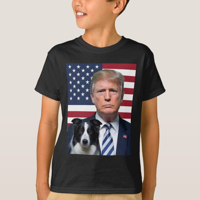 T-shirt Drôle Trump et frontière Collie Dog Usa Drapeau Él (Devant)