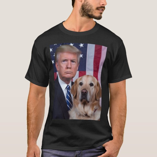 T-shirt Drôle Trump et Golden Retriever Dog Usa Drapeau El (Devant)