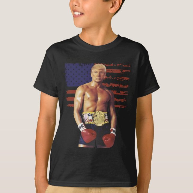 T-shirt Drôle Trump Rocky Boxer Meme Boxer Us Flag Patrio (Devant)