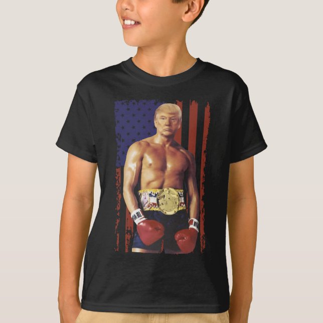 T-shirt Drôle Trump Rocky Boxer Meme Boxer Us Flag Patrio (Devant)