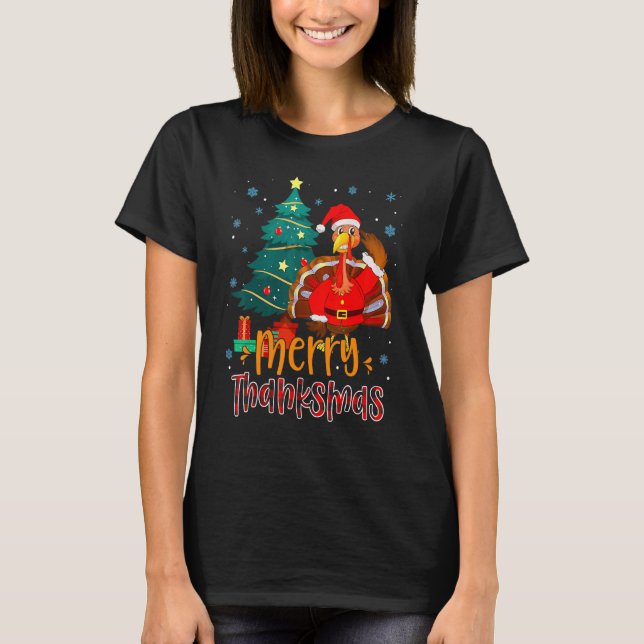 T-shirt Drôle Turquie Père Noël Joyeux Thanksmas Noël Merc (Devant)