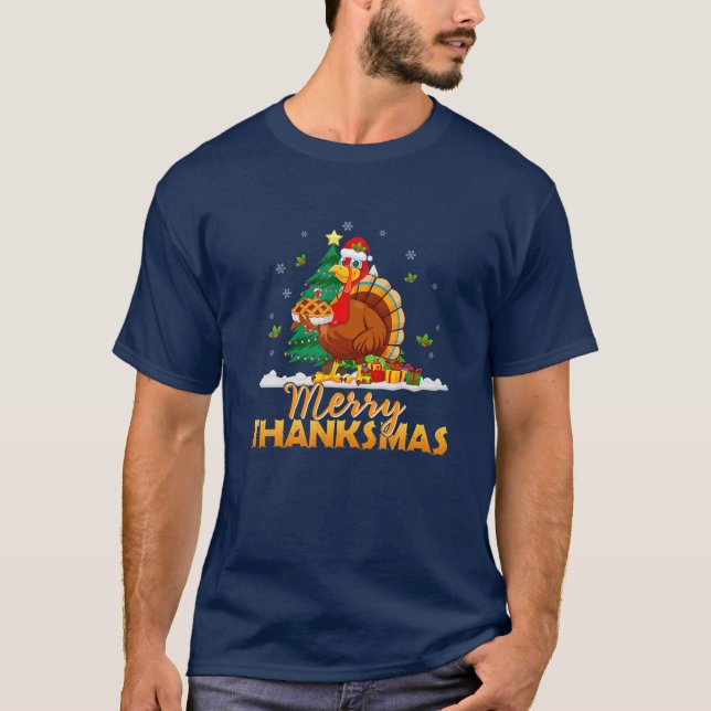 T-shirt Drôle Turquie Père Noël Joyeux Thanksmas Noël Merc (Devant)