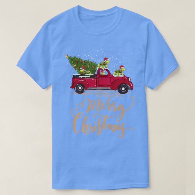 T-shirt Drôle Turtle Driving Christmas Tree Truck Turtle C (Design devant)