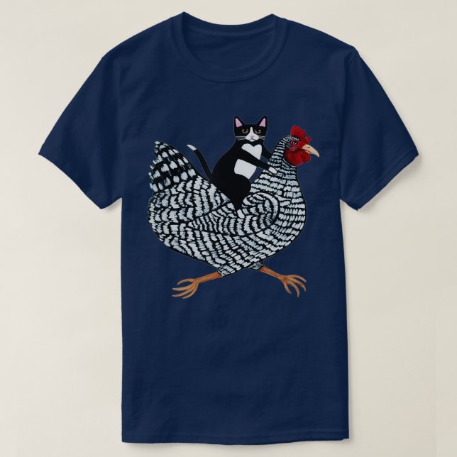 T-shirt Drôle Tuxedo Chat sur un poulet Drôle Drôle (Design devant)