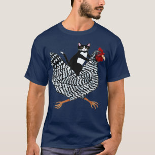 T-shirt Drôle Tuxedo Chat sur un poulet Drôle Drôle