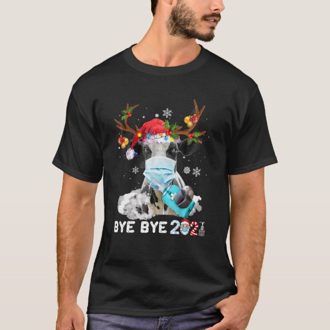 T-shirt Drôle Vache Noël Masque Visage Bye Bye 2021 Xmas C (Devant)