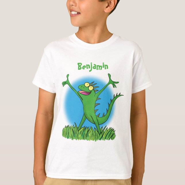 T-shirt Drôle vert souriant animé lézard d'iguane (Devant)