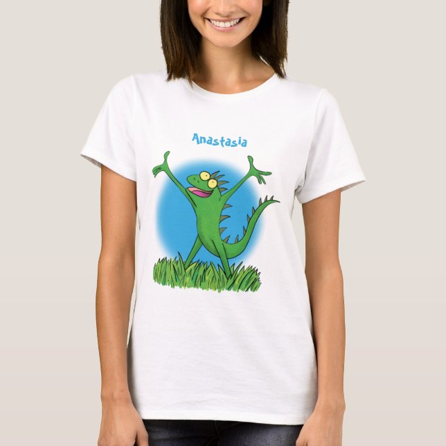 T-shirt Drôle vert souriant animé lézard d'iguane (Devant)