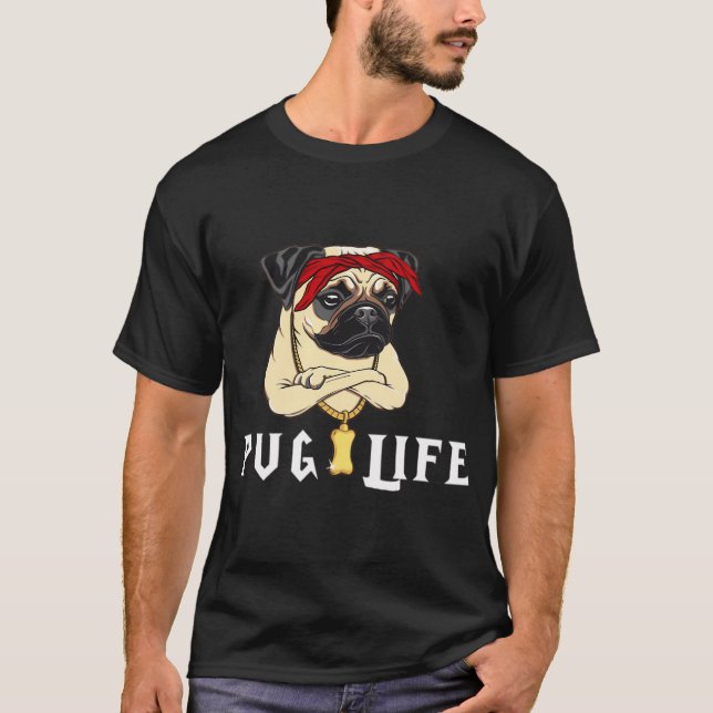 T-shirt Drôle Vie de Pug mignon  (Devant)