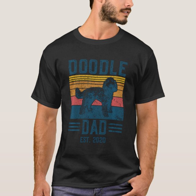 T-shirt Drôle Vintage Doodle Papa Est. 2020 - Doodle Golde (Devant)
