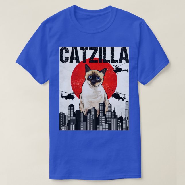 T-shirt Drôle Vintage Japonais Catzilla Siamese Chat (Design devant)