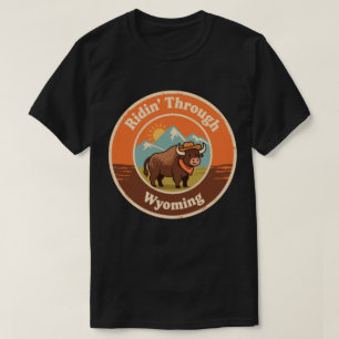 T-shirt Drôle Vintage Wyoming Bison Cowboy Casquette Retro