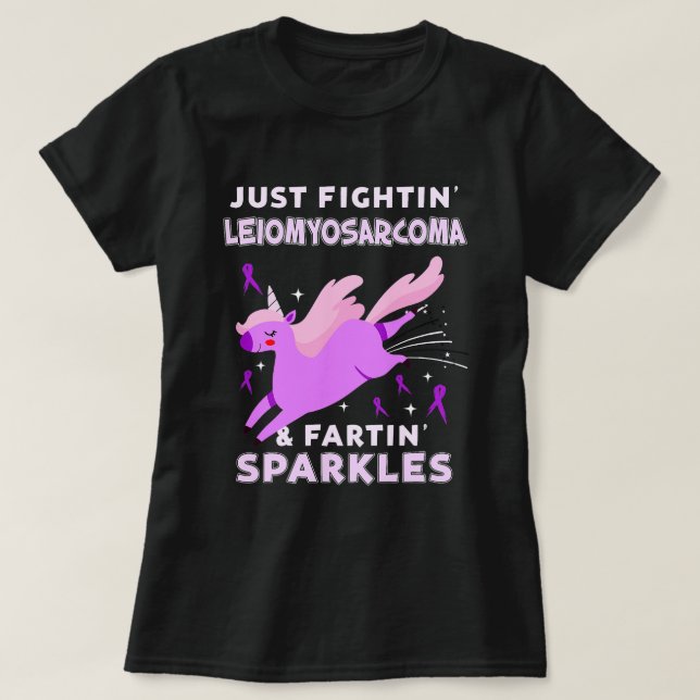 T-shirt drôle violet unicorne combat leiomyosarcoma farce (Design devant)