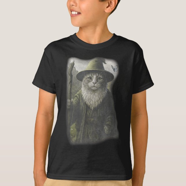 T-shirt Drôle Weird Kitten Wizard Ghost Cat Meme Catdalf H (Devant)