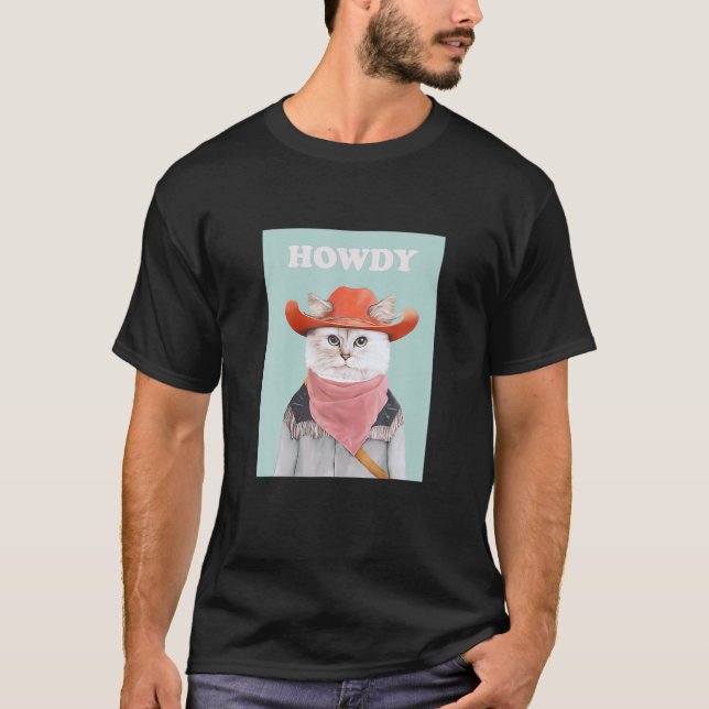 T-shirt Drôle Western Howdy Rodeo Cat Cowboy (Devant)