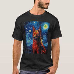 T-shirt Drôle Wolf peinture amoureux des chiens Starry Nig