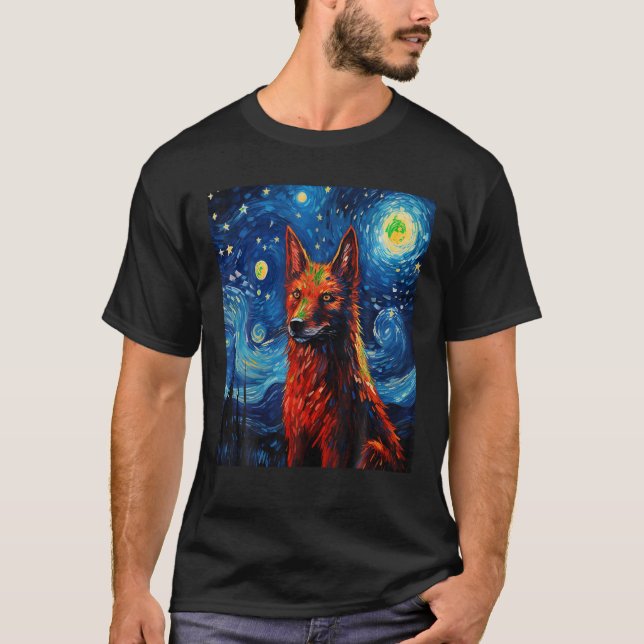 T-shirt Drôle Wolf peinture amoureux des chiens Starry Nig (Devant)
