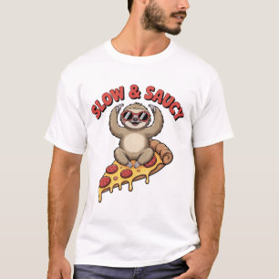 T-shirt Drôle Yoga Sloth Pepperoni Pizza Caricature