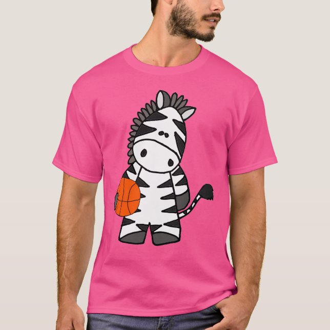 T-shirt Drôle Zebra Jouer Basketball Cartoon (Devant)