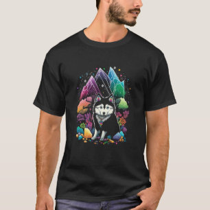 T-shirt Drôles Cristaux Ésotériques de Chien Husky Illustr