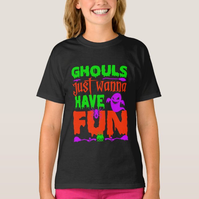 T-shirt Drôles de goules d'Halloween veulent juste s'amuse (Devant)