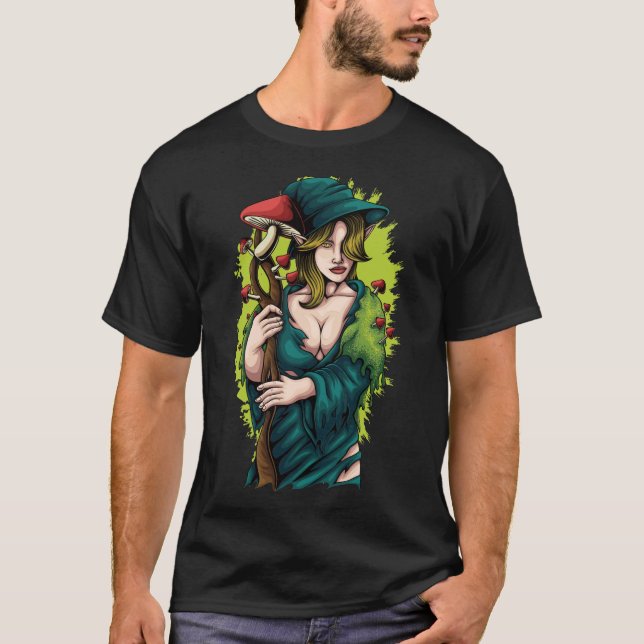 T-shirt Druide à la recherche de champignons (Devant)