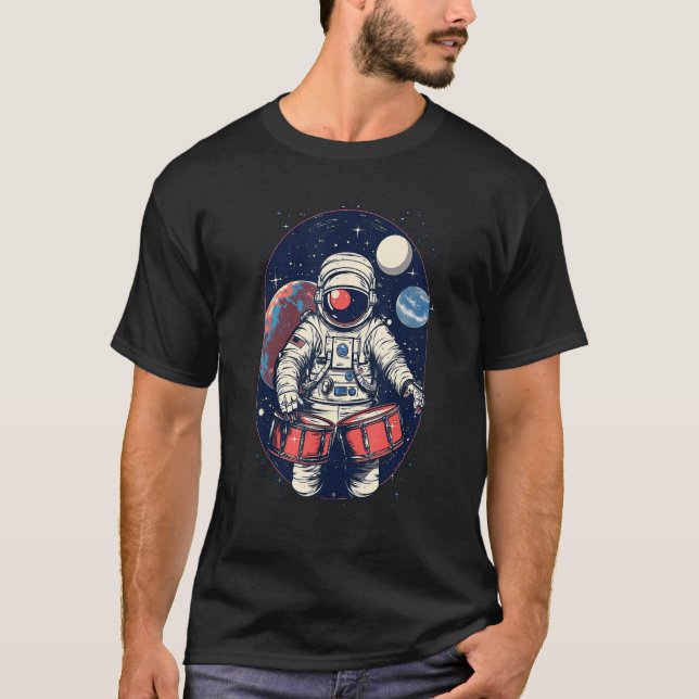 T-shirt Drum Jouer Astronaut Astronaut Drummer Boy Space (Devant)