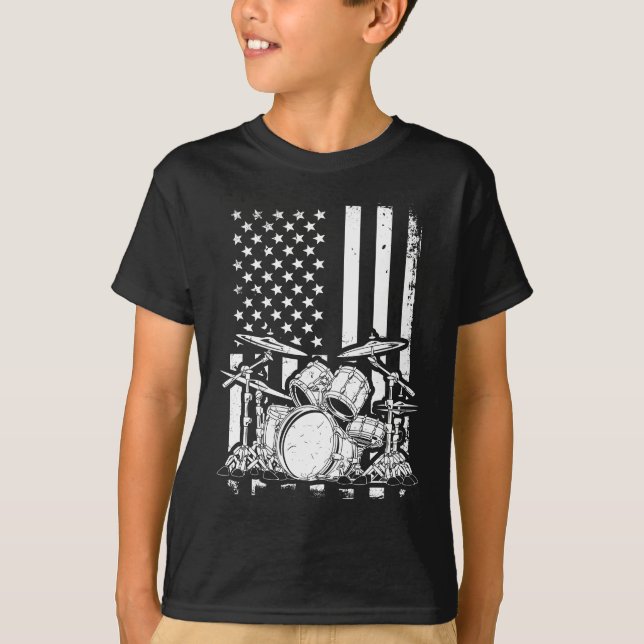 T-shirt Drum Kit American Flag Drummer Musicien (Devant)