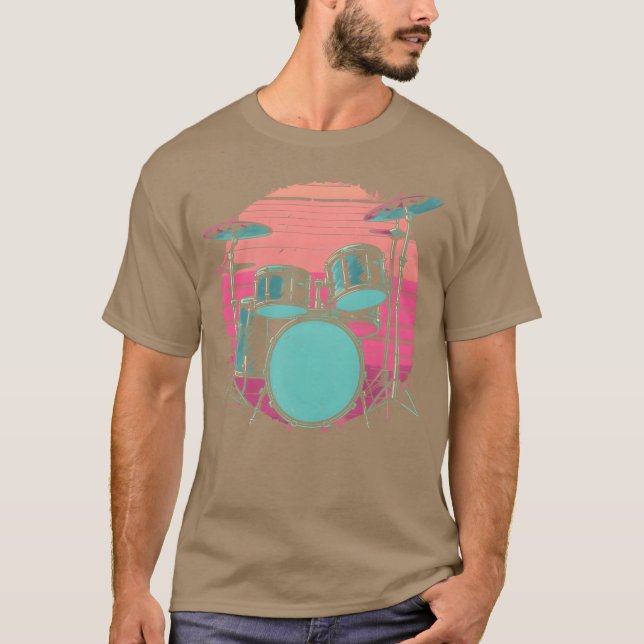 T-shirt Drum Kit Synthwave gift (Devant)