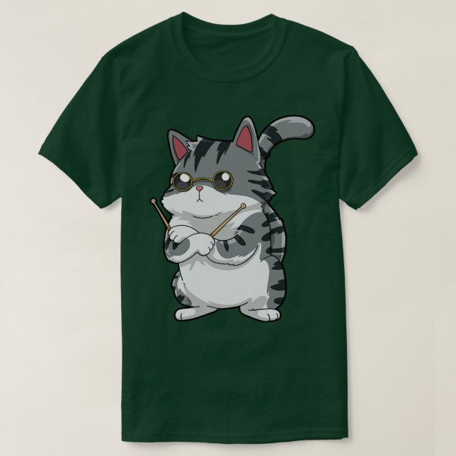 T-shirt Drummer Cat Drumming (Design devant)