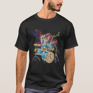 T-shirt Drummer Cat Music Lover Musicien Jouant Aux Tambou